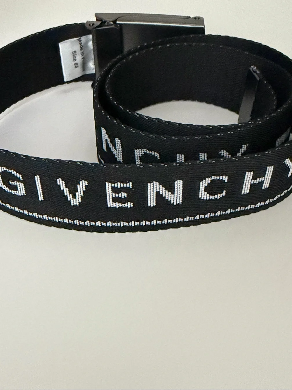 Givenchy Black Webbing Belt with Gunmetal Buckle and White Stripe